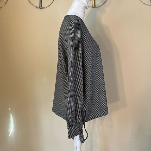 NWT! FRNCH Paris Blue White Gingham Check Long Tie Sleeve Blouse M/L - Picture 5 of 11